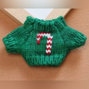 Green Knit Labubu Sweater with Candy Cane Design